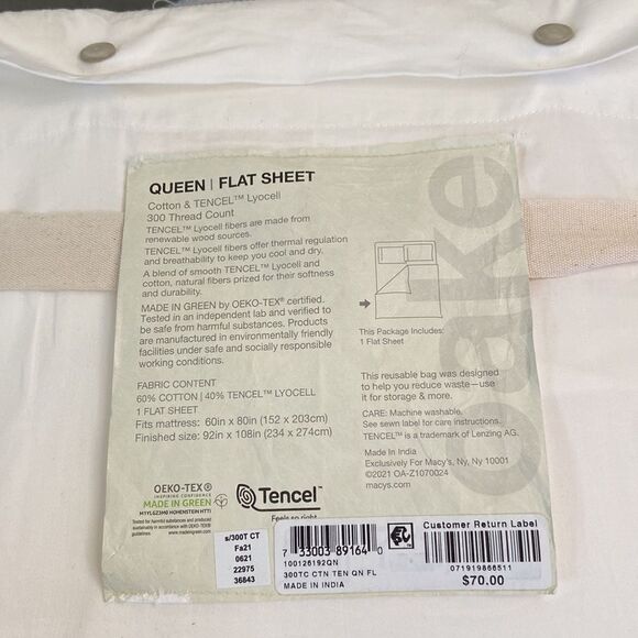 OAKE 300 THREAD COUNT QUEEN SIZE FLAT SHEET - Picture 2 of 3
